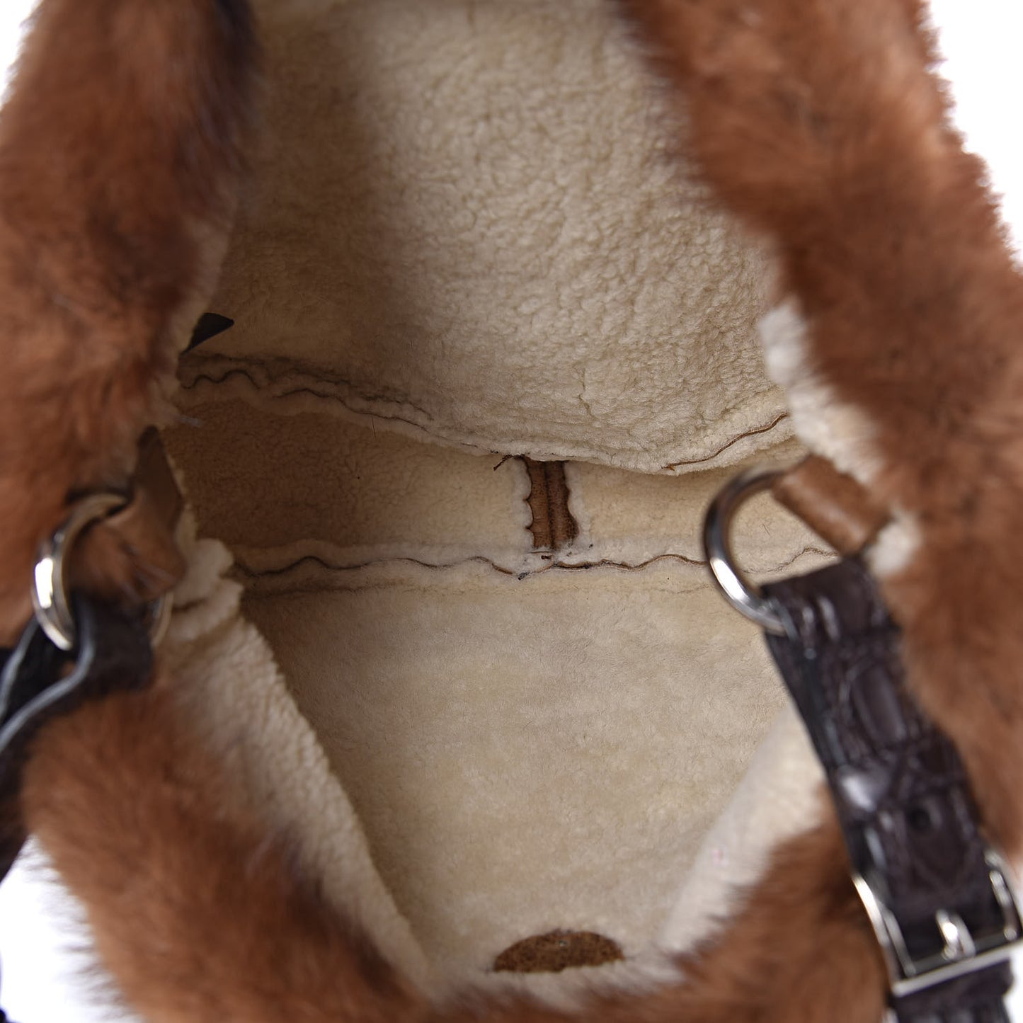 Suede Shearling Mink Fur Crocodile Shoulder Bag Brown