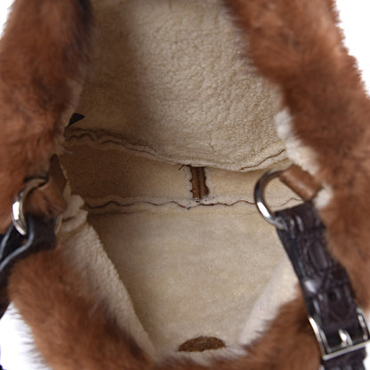 Prada Suede Shearling Mink Fur Crocodile Shoulder Bag Brown 5 of 11