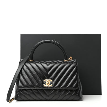 Chanel Aged Calfskin Chevron Quilted Small Coco Handle Flap Black 10 of 10