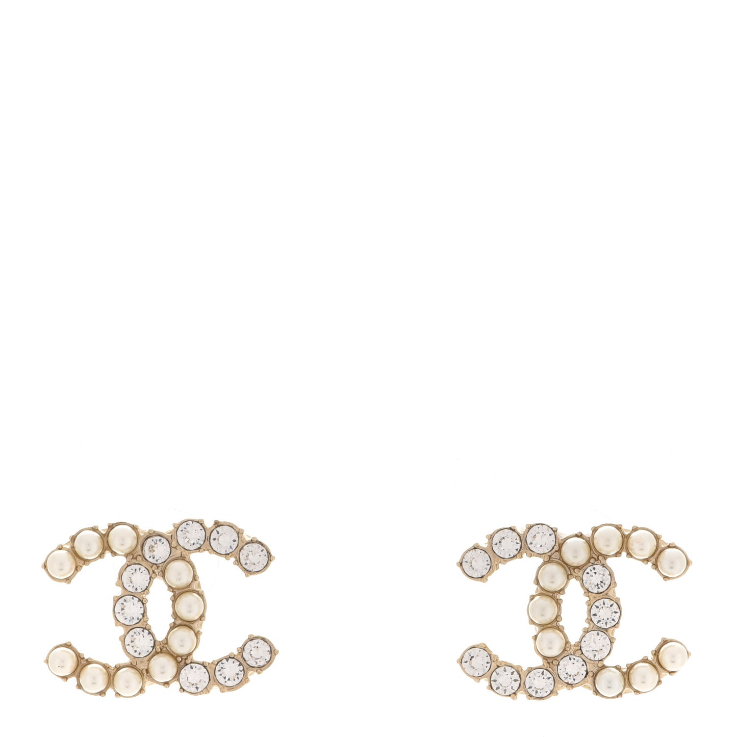 Crystal Pearl CC Dazzling Domino Earrings Gold