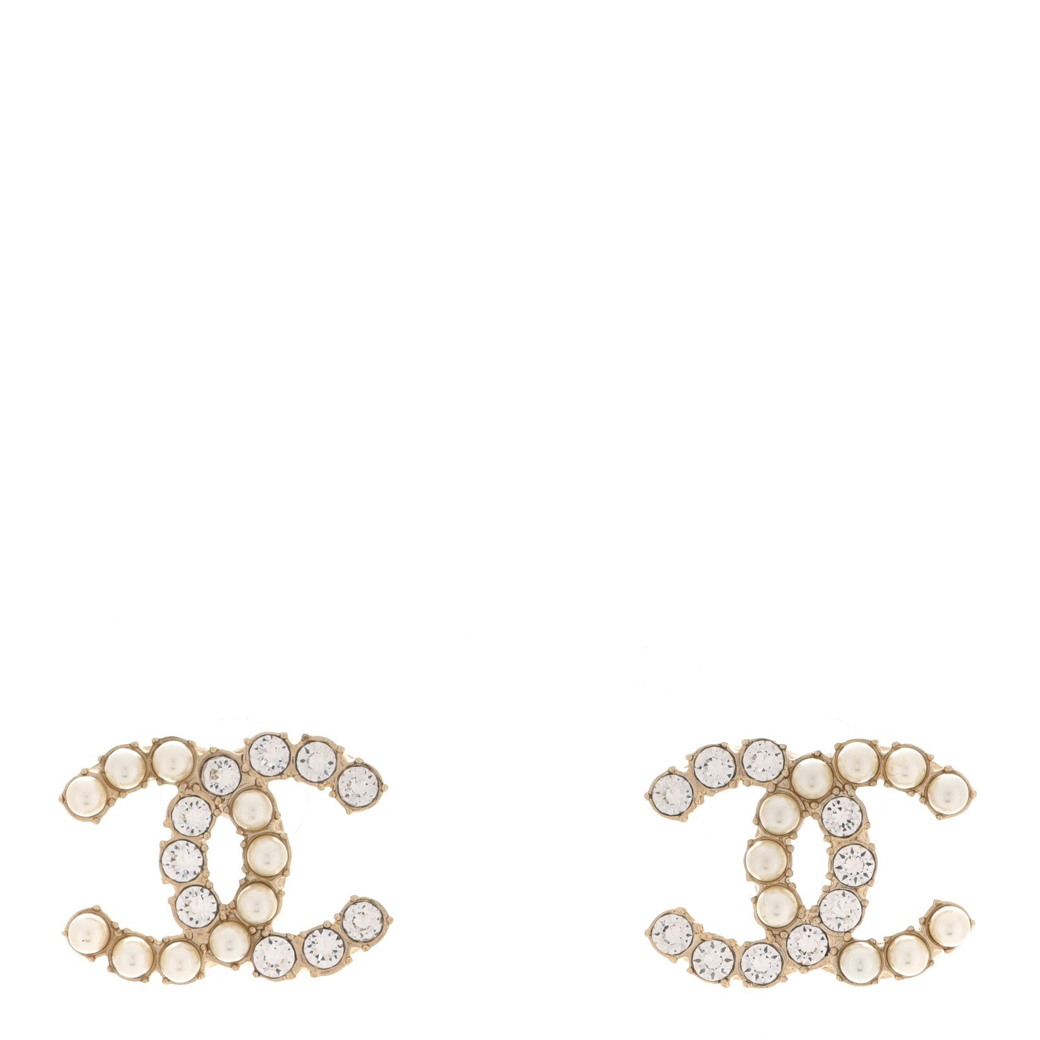 Chanel Crystal Pearl CC Dazzling Domino Earrings Gold 1 of 5
