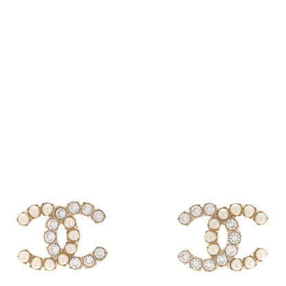 Chanel Crystal Pearl CC Dazzling Domino Earrings Gold 1 of 5