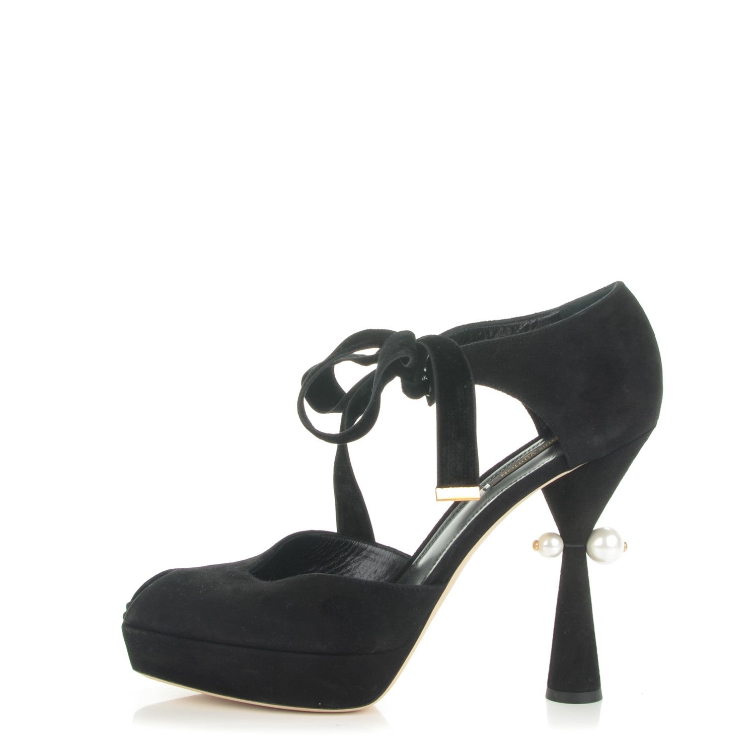 Louis Vuitton Suede Goatskin Cancan Peep Toe Pumps 40 Black 1 of 7