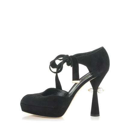 Louis Vuitton Suede Goatskin Cancan Peep Toe Pumps 40 Black 1 of 7