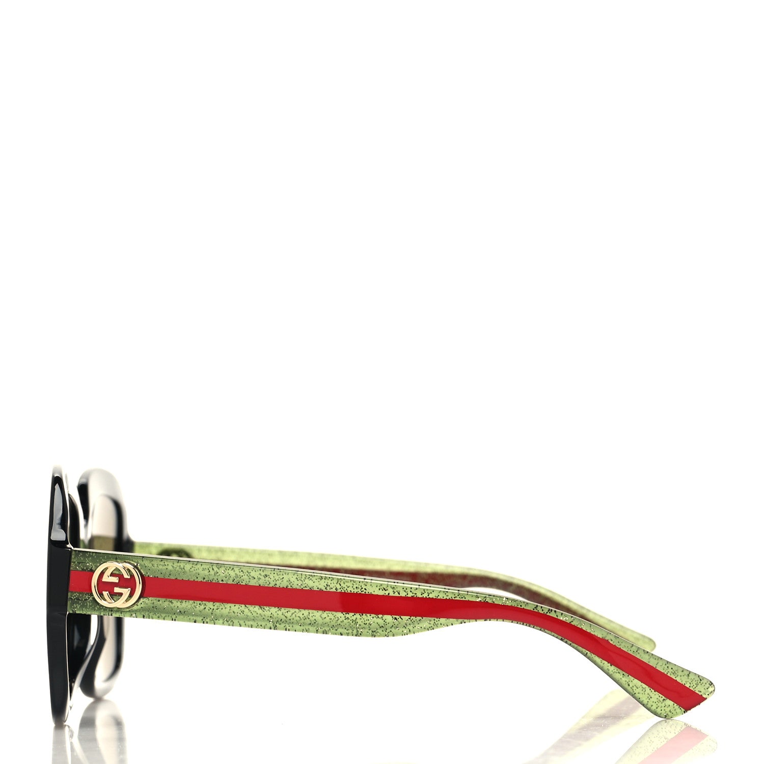 Gucci Acetate Square Frame Web Glitter Sunglasses GG0036S Black Green 3 of 8