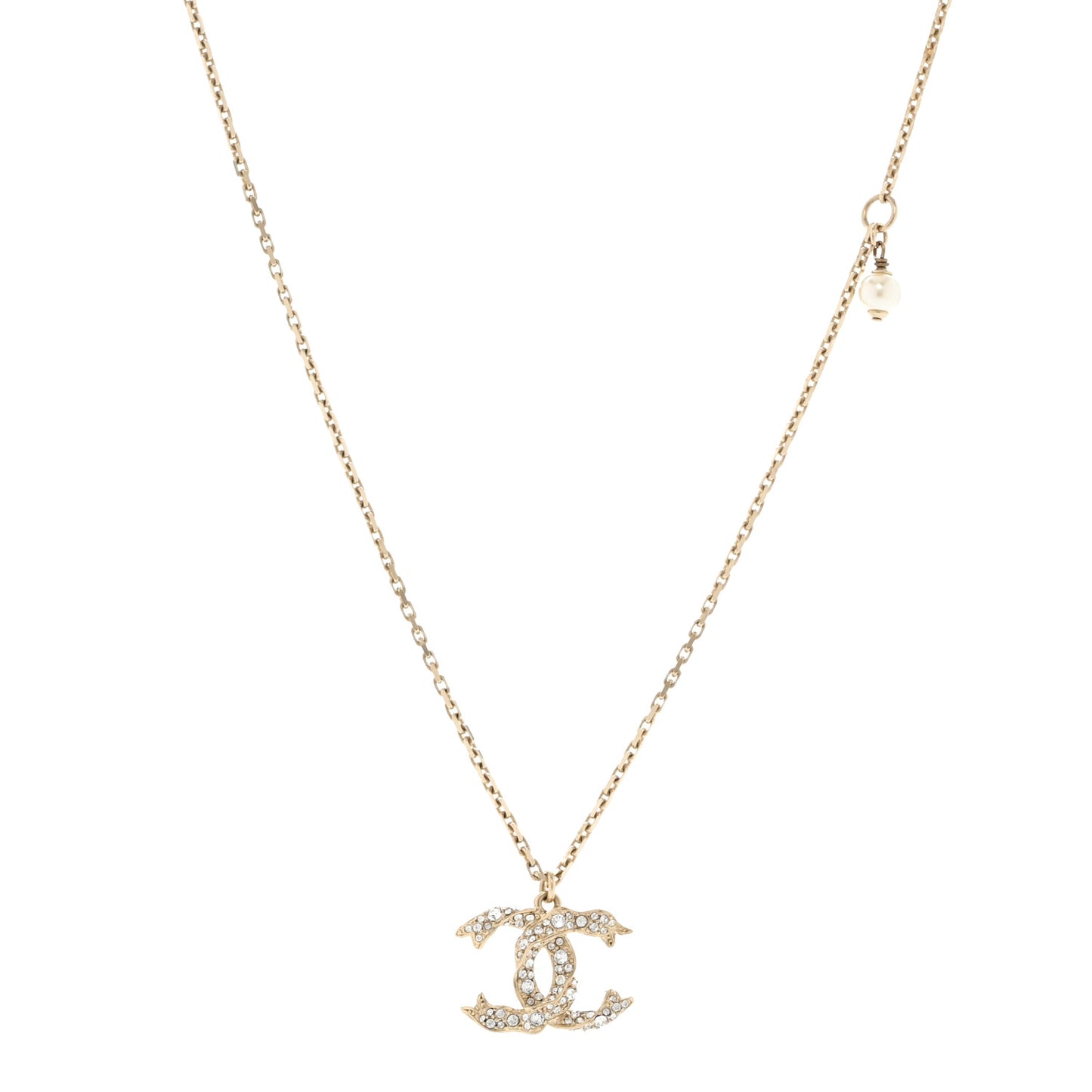 Crystal Textured CC Pendant Necklace Gold