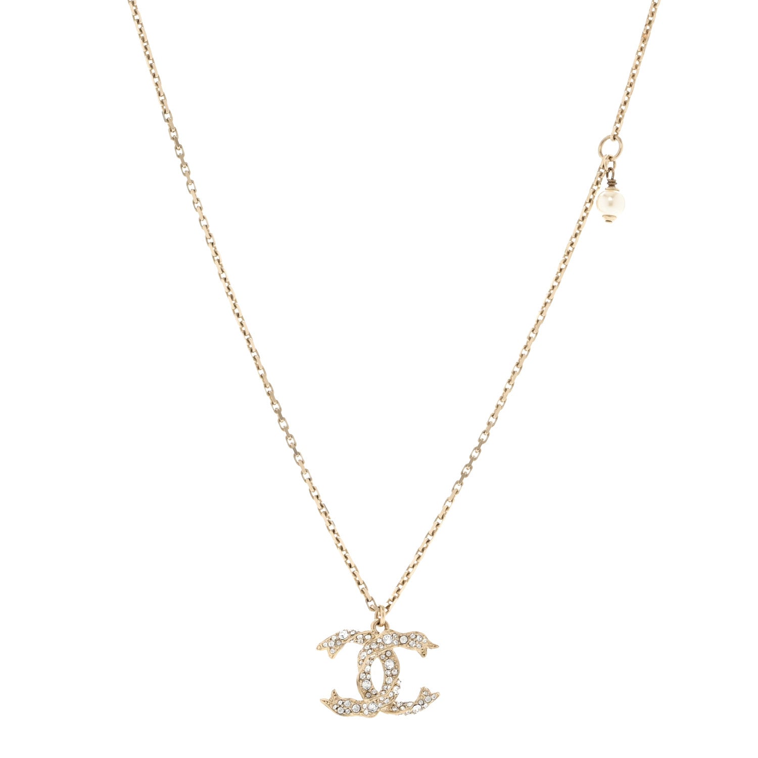 Chanel Crystal Textured CC Pendant Necklace Gold 1 of 7