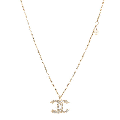 Chanel Crystal Textured CC Pendant Necklace Gold 1 of 7