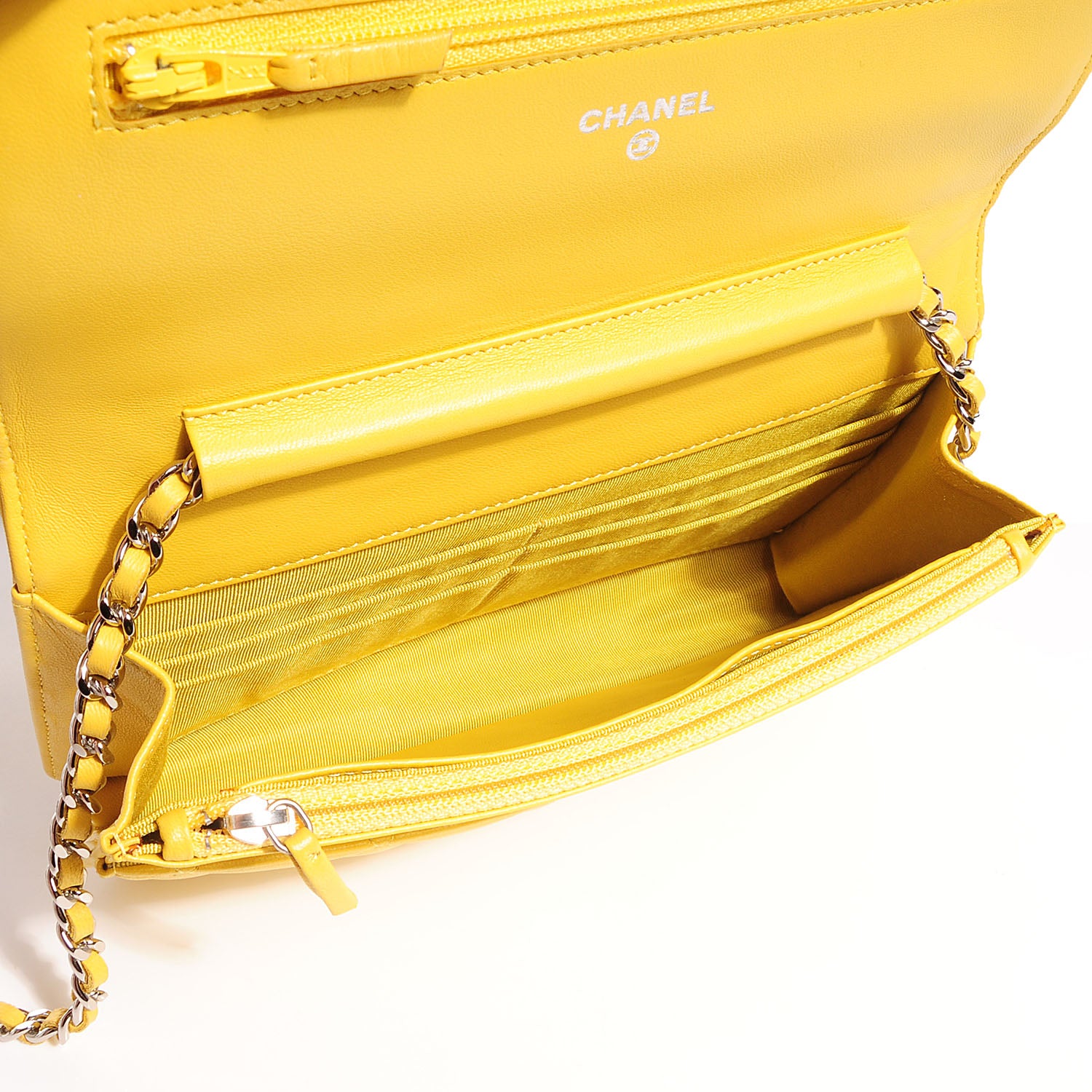 Chanel Lambskin Quilted Wallet On Chain WOC Yellow 5 of 7