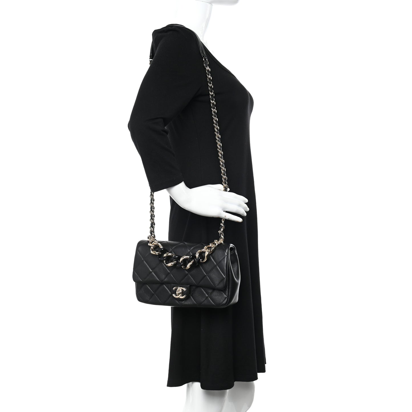 Lambskin Quilted Resin Bi-Color Chain Flap Bag Black