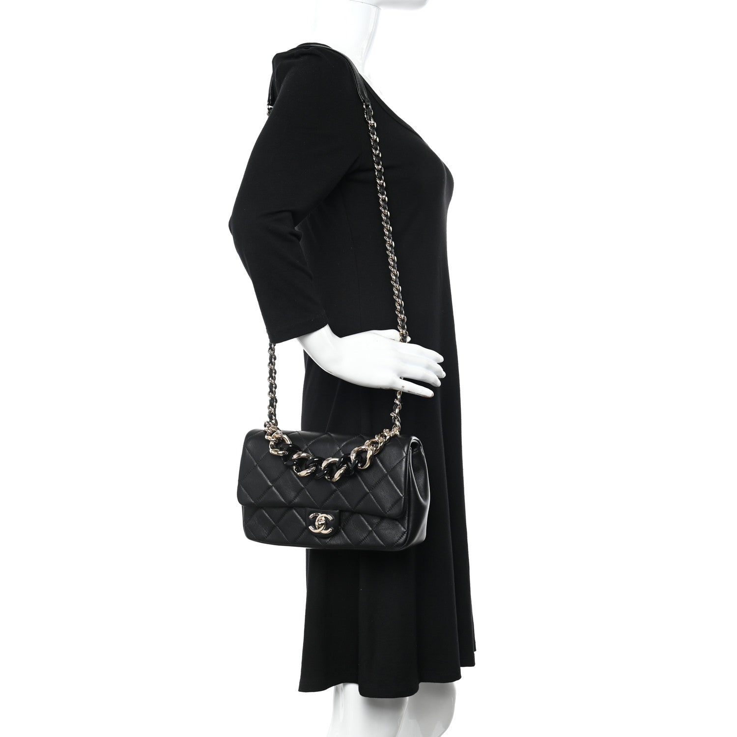 Chanel Lambskin Quilted Resin Bi-Color Chain Flap Bag Black 2 of 11