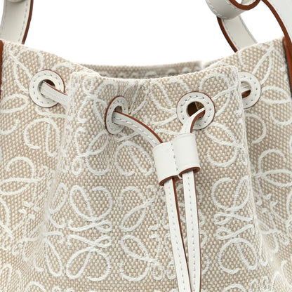 Loewe Calfskin Jacquard Linen Anagram Embroidered Small Balloon Bucket Bag Ecru White 8 of 10