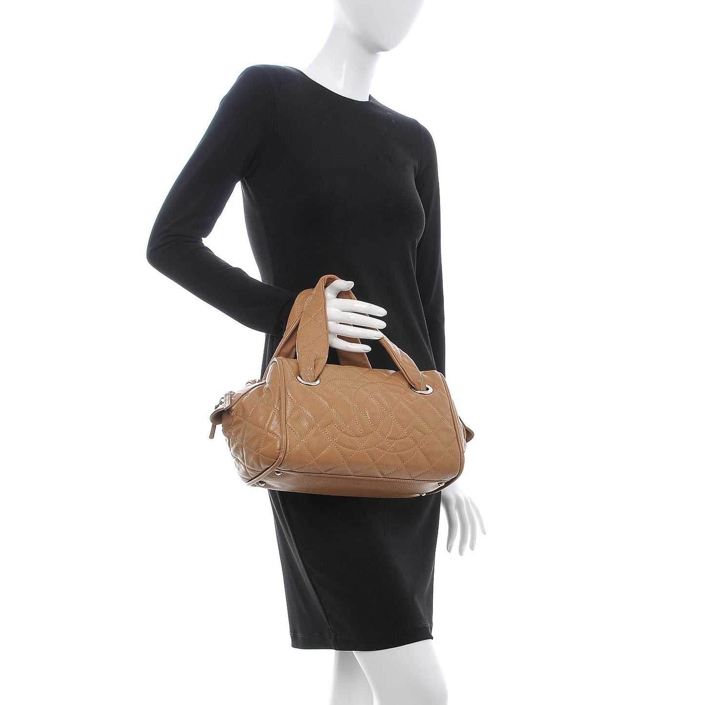 Caviar Quilted CC Timeless Bowler Dark Beige