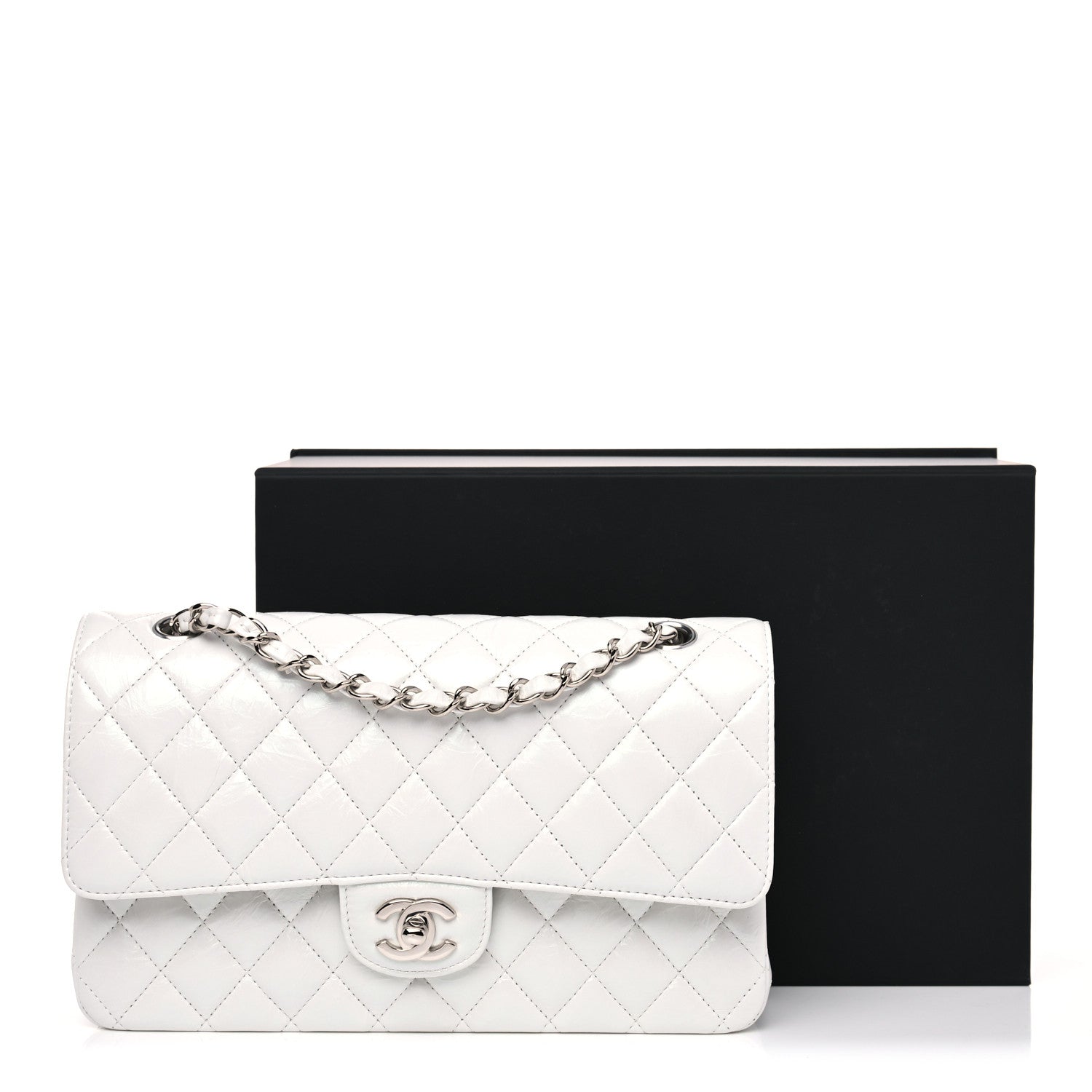 Chanel Iridescent Crumpled Calfskin Quilted Medium Double Flap White 10 of 10