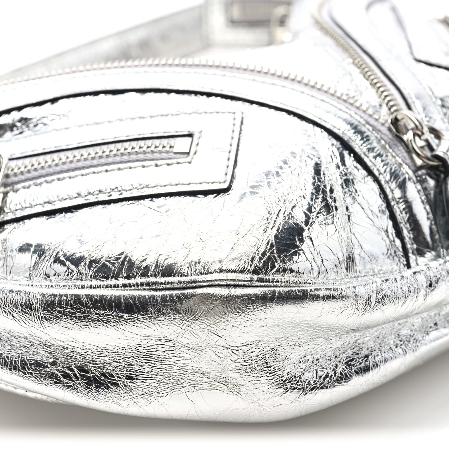 Metallic Calfskin Small Repeat Zip Hobo Silver
