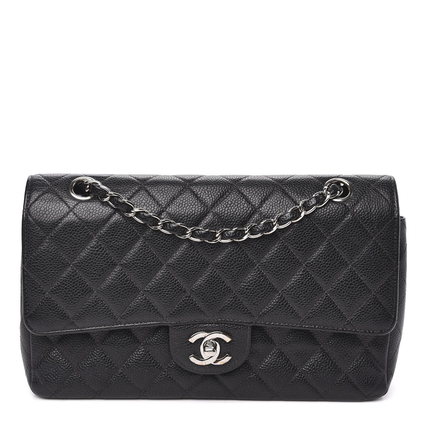 Caviar Quilted Medium Double Flap Black