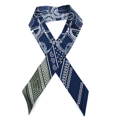 Hermes Silk Eperon d'Or Bandana Twilly Marine Vert Sauge White 1 of 3