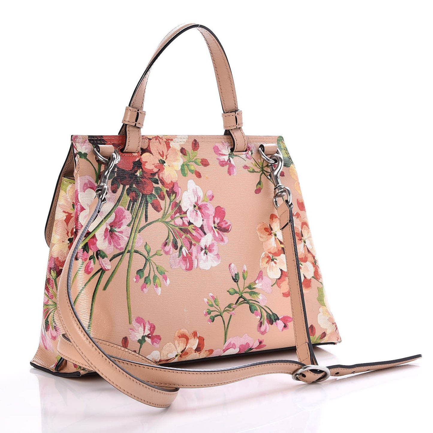 Shangai Calfskin Blooms Print Small Bamboo Daily Top Handle Bag Pink Apricot Multicolor