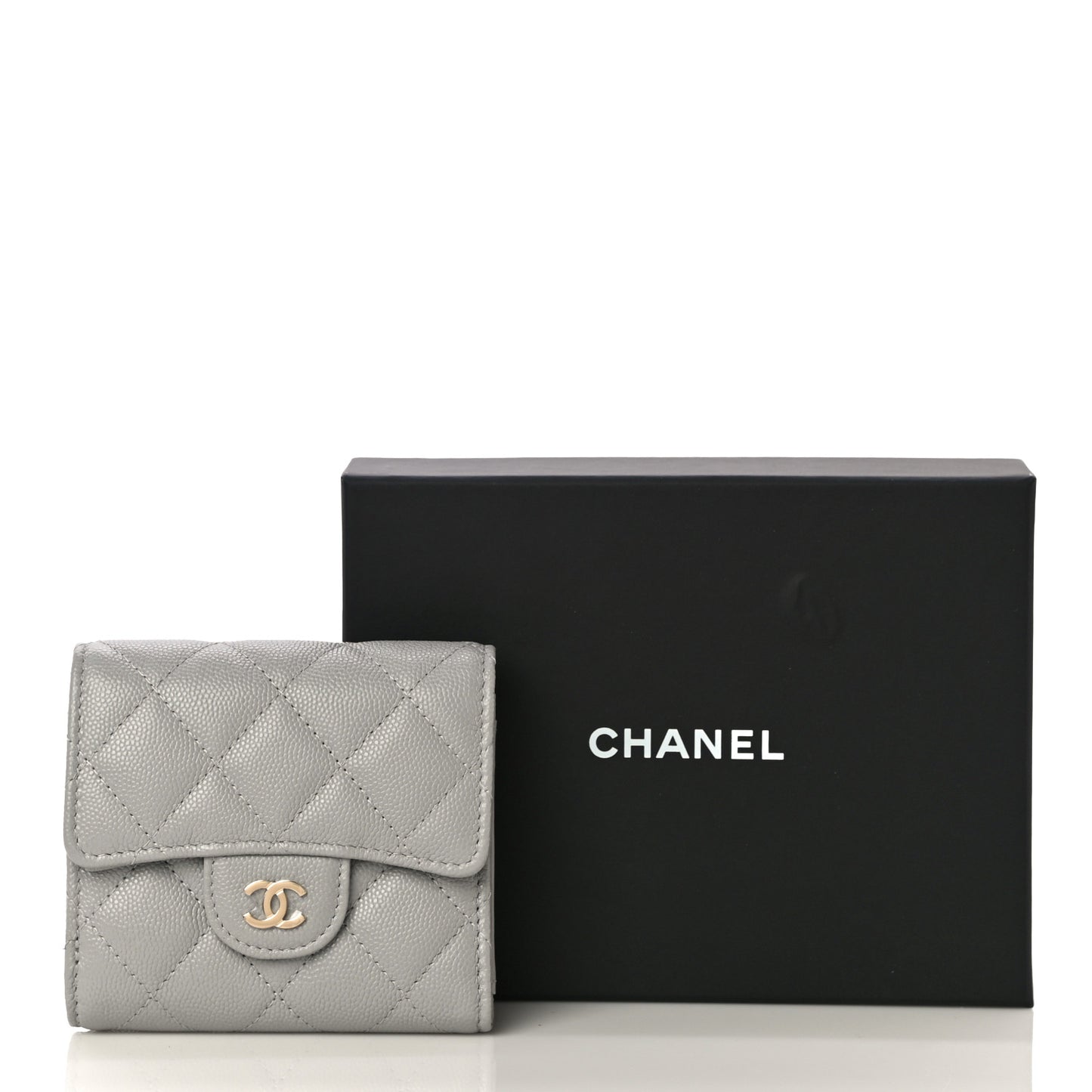 Caviar Quilted Small Flap Wallet Grey