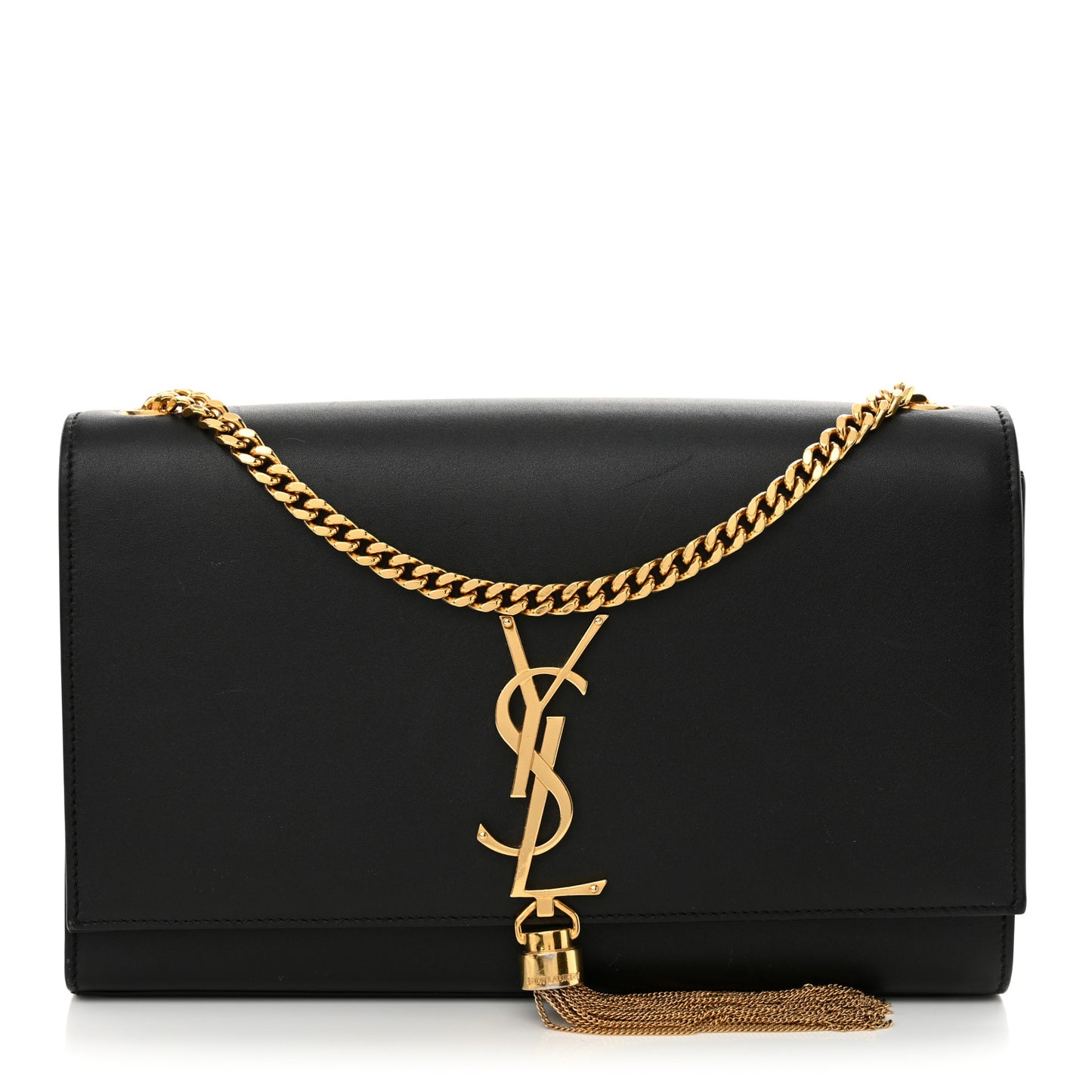 Smooth Calfskin Medium Classic Monogram Kate Tassel Satchel Black