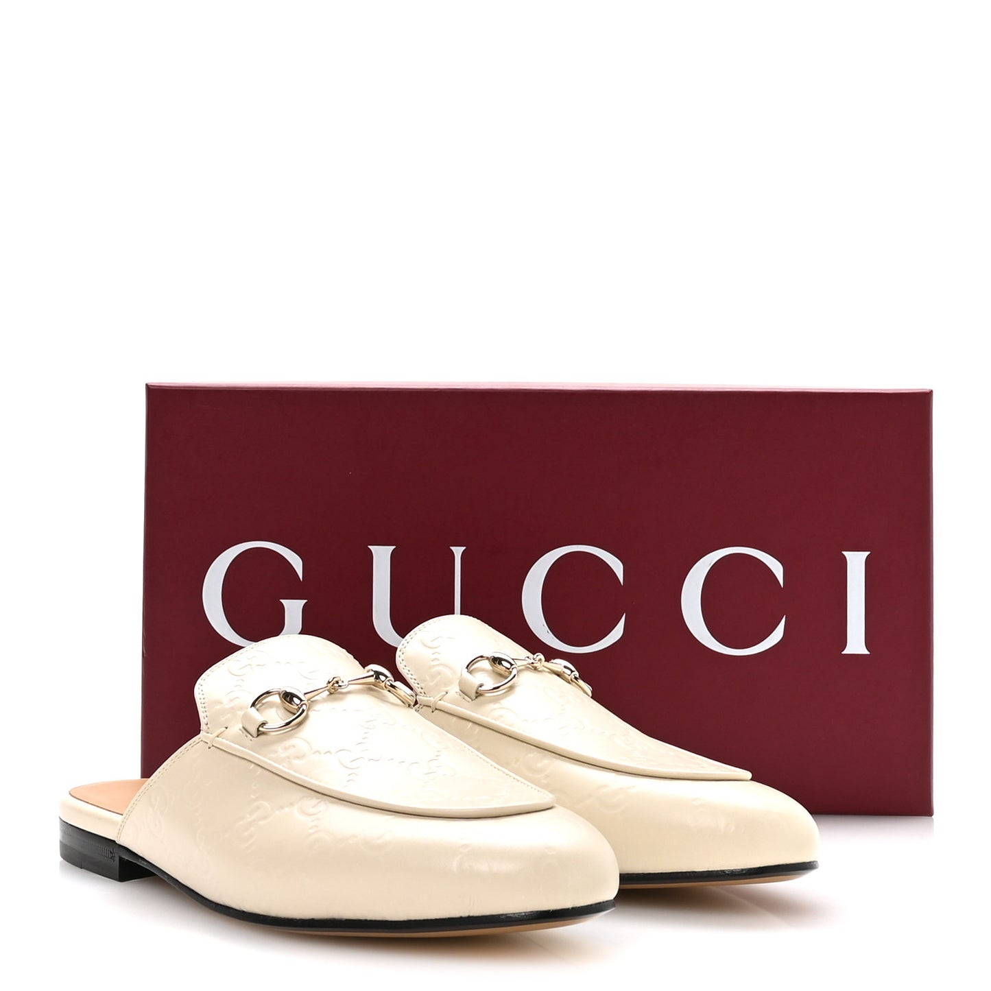 Glamour Calfskin Guccissima Womens Princetown Slippers 37.5 Mystic White
