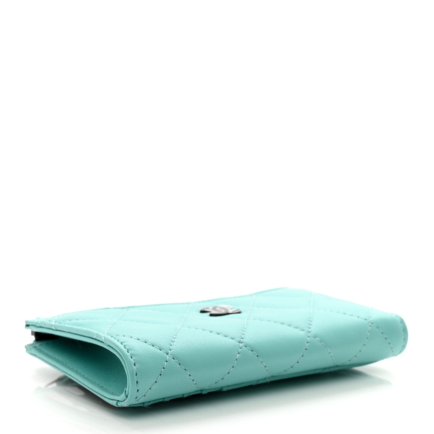 Lambskin Quilted CC Zip Around Card Holder Turquoise