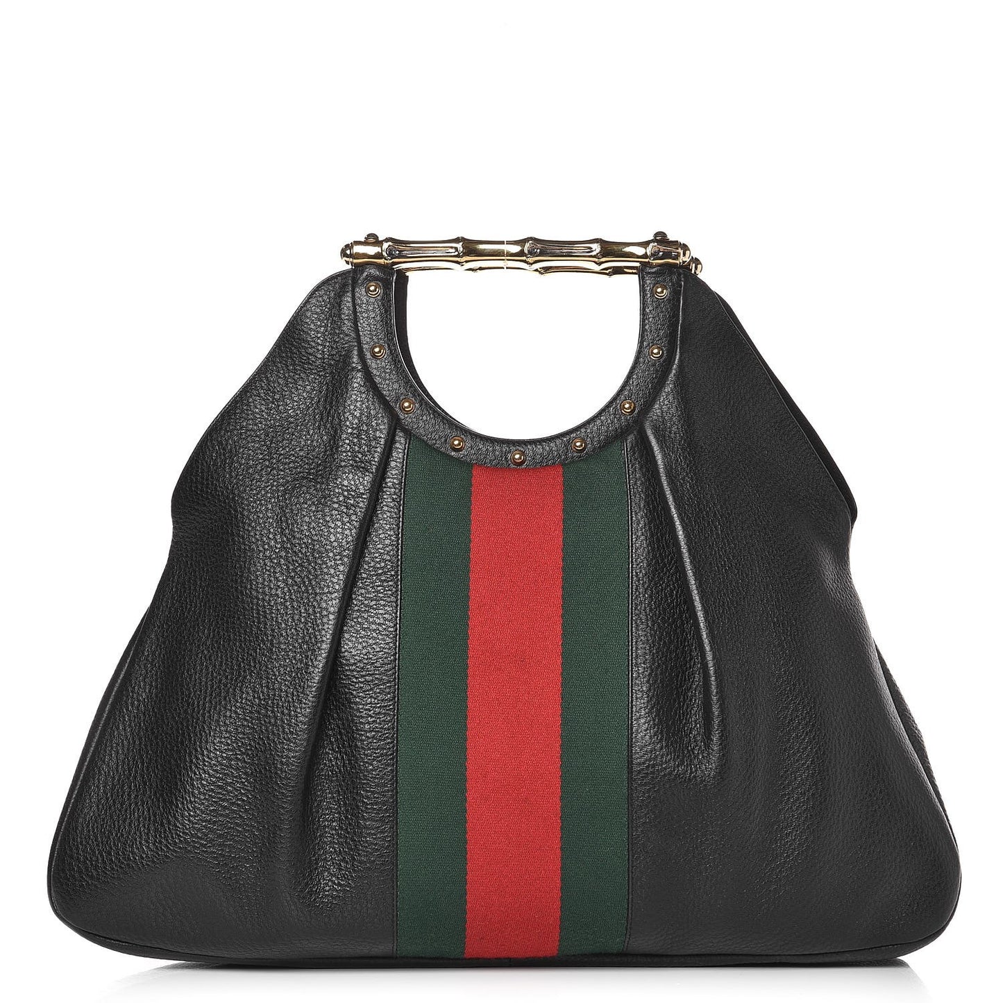 Calfskin Web Metal Bamboo Tote Black