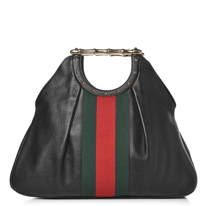 Gucci Calfskin Web Metal Bamboo Tote Black 1 of 9