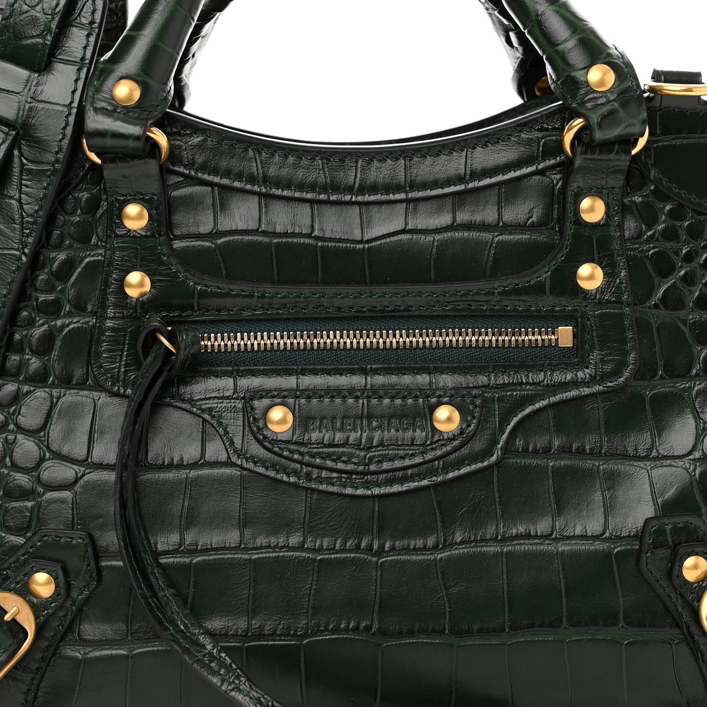 Extra Supple Calfskin Crocodile Embossed Neo Classic Hardware XS City Forest Green