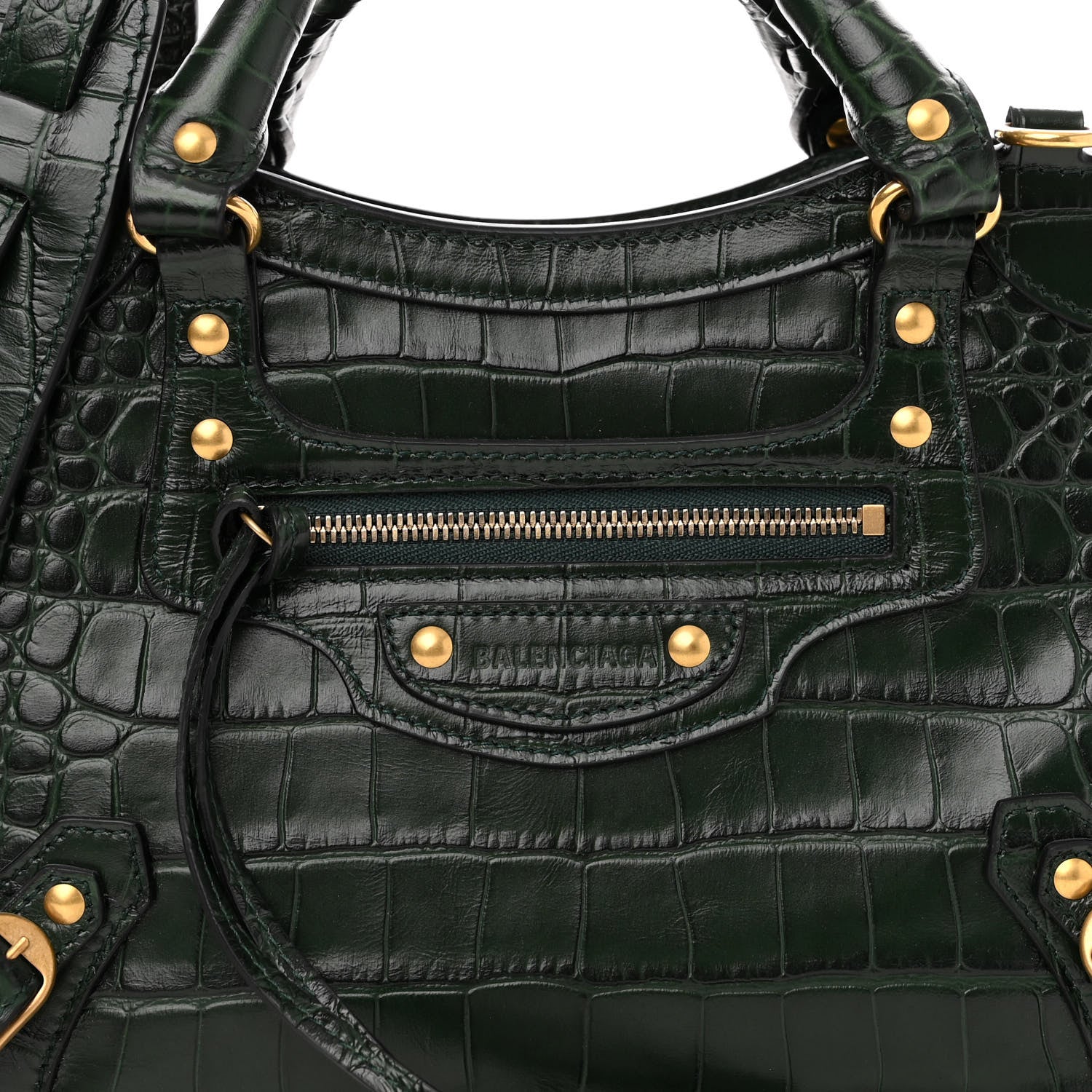 Balenciaga Extra Supple Calfskin Crocodile Embossed Neo Classic Hardware XS City Forest Green 7 of 9