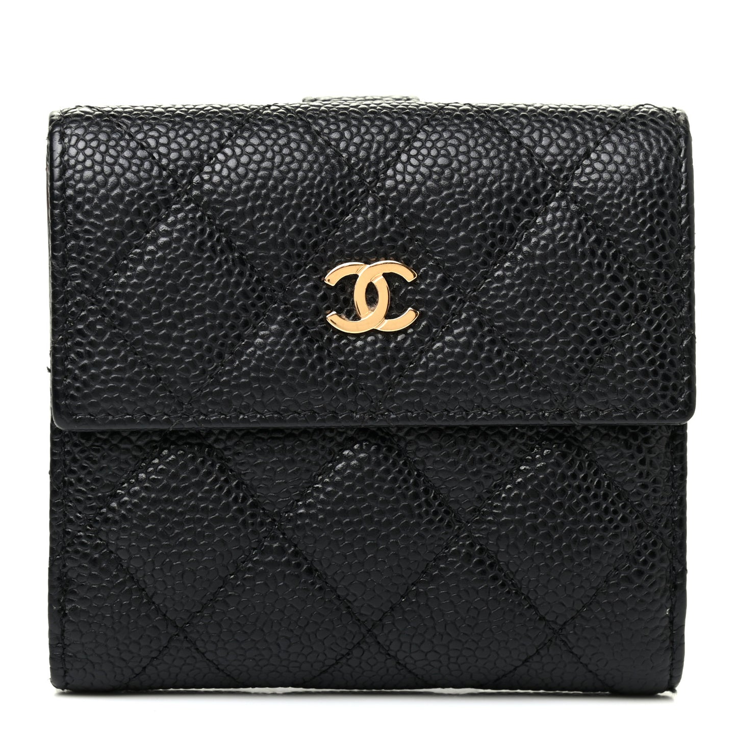 Caviar Quilted Compact French Flap Wallet Black