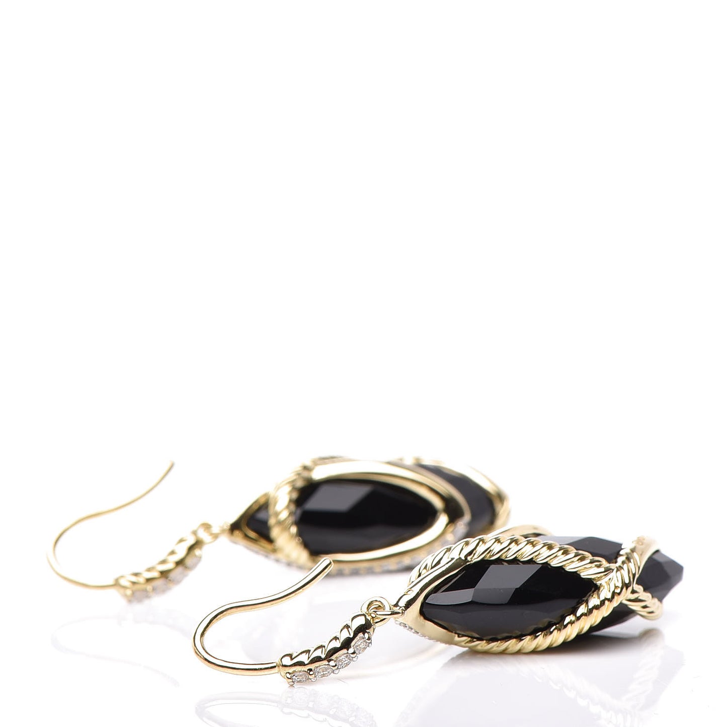 18K Yellow Gold Diamond Black Onyx Cable Wrap Drop Earrings