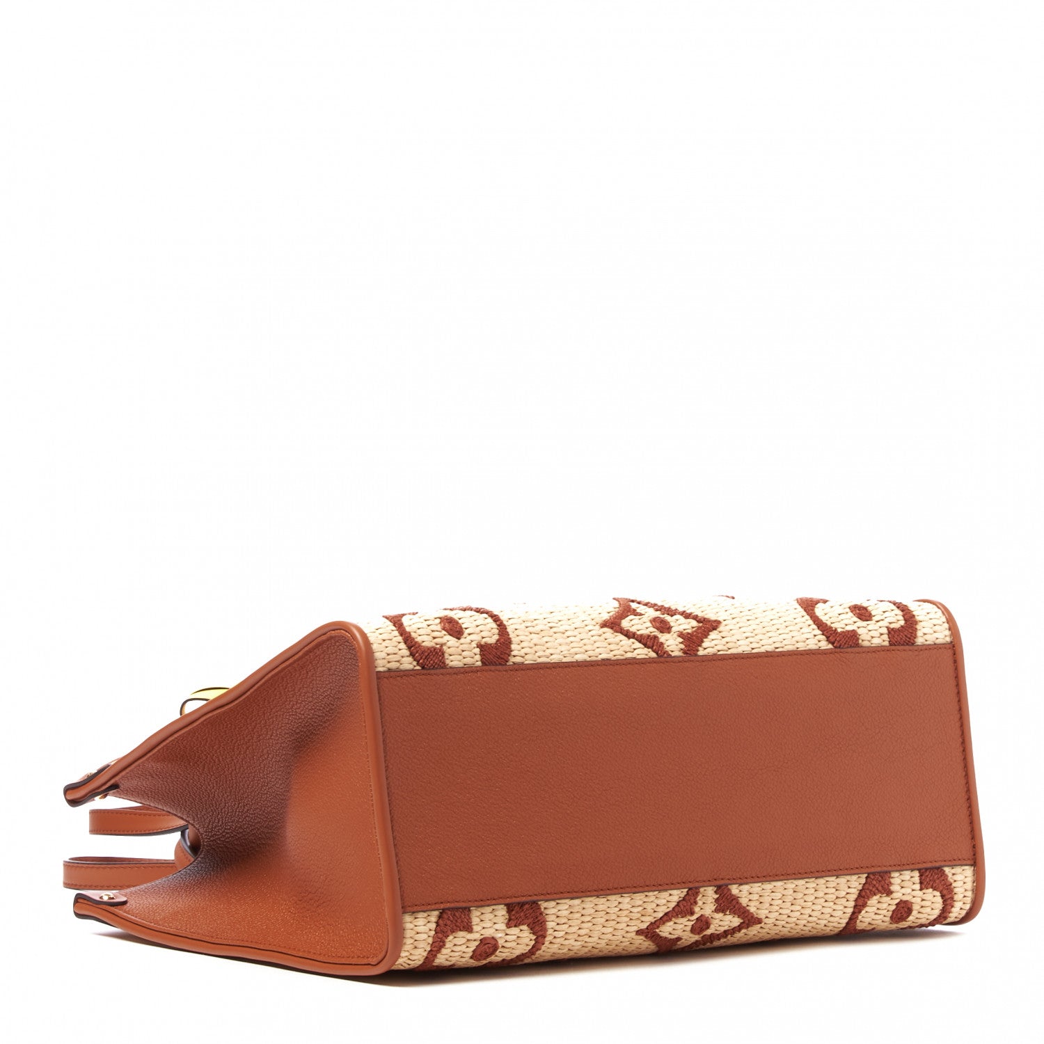 Louis Vuitton Raffia Calfskin Monogram Giant Onthego MM Tan 3 of 8