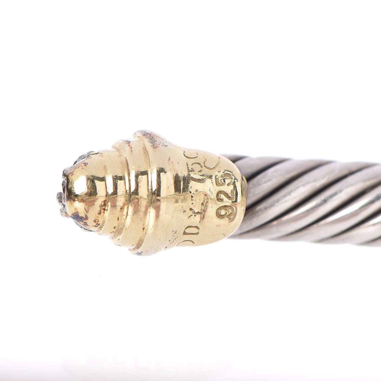 David Yurman Sterling Silver 18K Yellow Gold Diamond Kids Cable Classics Bracelet 5 of 6