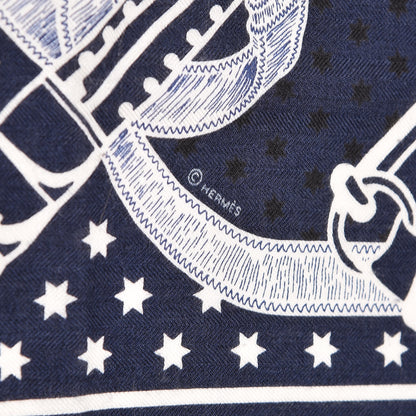 Hermes Cashmere Silk Eperon D'Or Shawl 140 Marine Blanc Noir 4 of 5