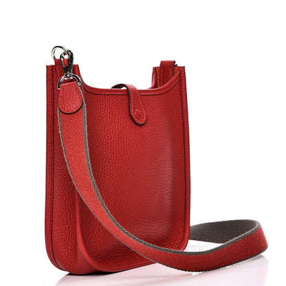 Hermes Taurillon Clemence Amazone Evelyne TPM Rouge Casaque Etain 3 of 8