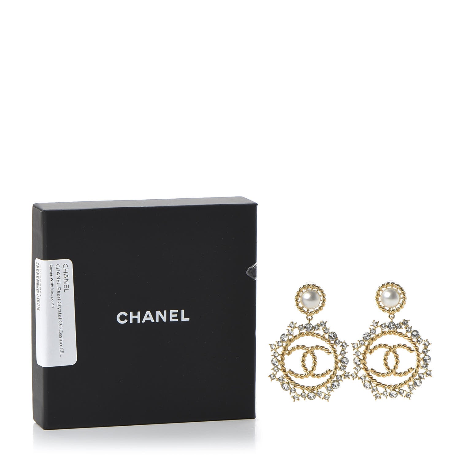 Chanel Pearl Crystal CC-Casino Clip On Earrings Gold 4 of 4