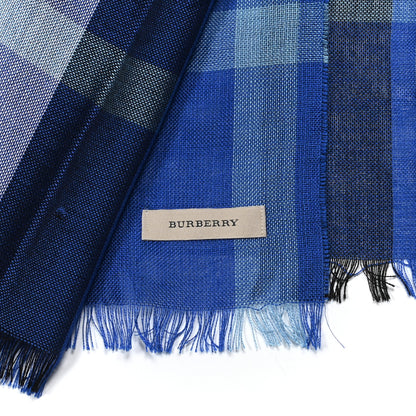 Burberry Silk Cashmere Half Mega Check Scarf Cobalt Blue 3 of 5