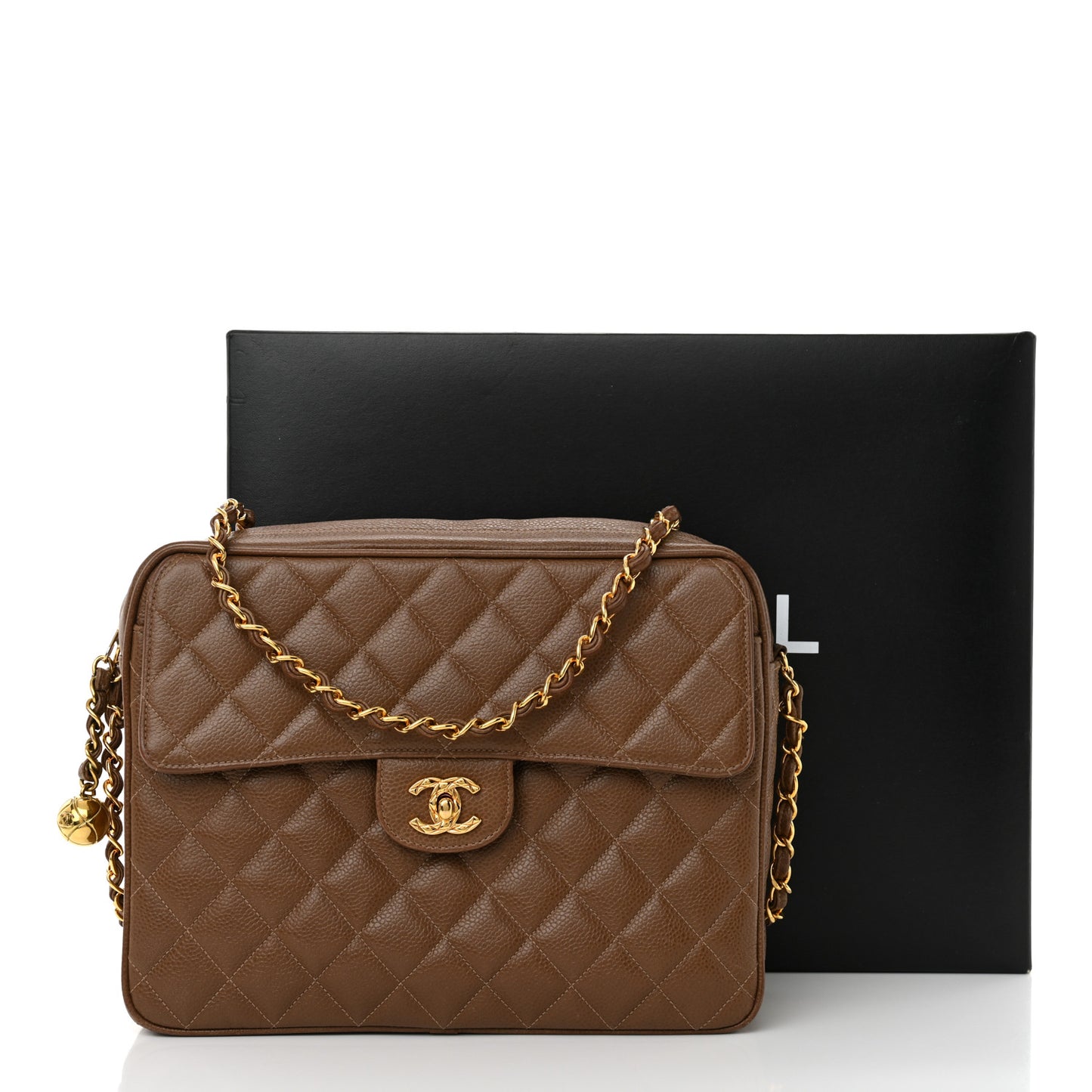 Caviar Quilted Camera Case Brown