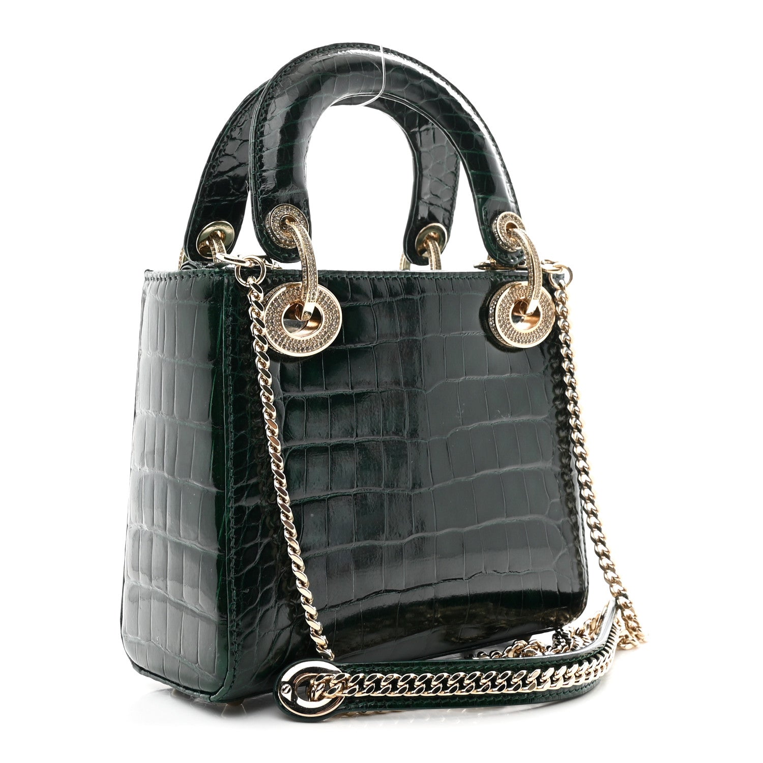 Christian Dior Alligator Crystal Mini Lady Dior Dark Green 3 of 9