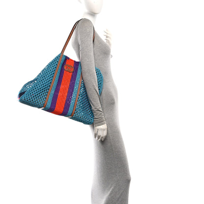 Gucci Raffia Web Woven Interlocking G Tote Blue Multicolor 2 of 10