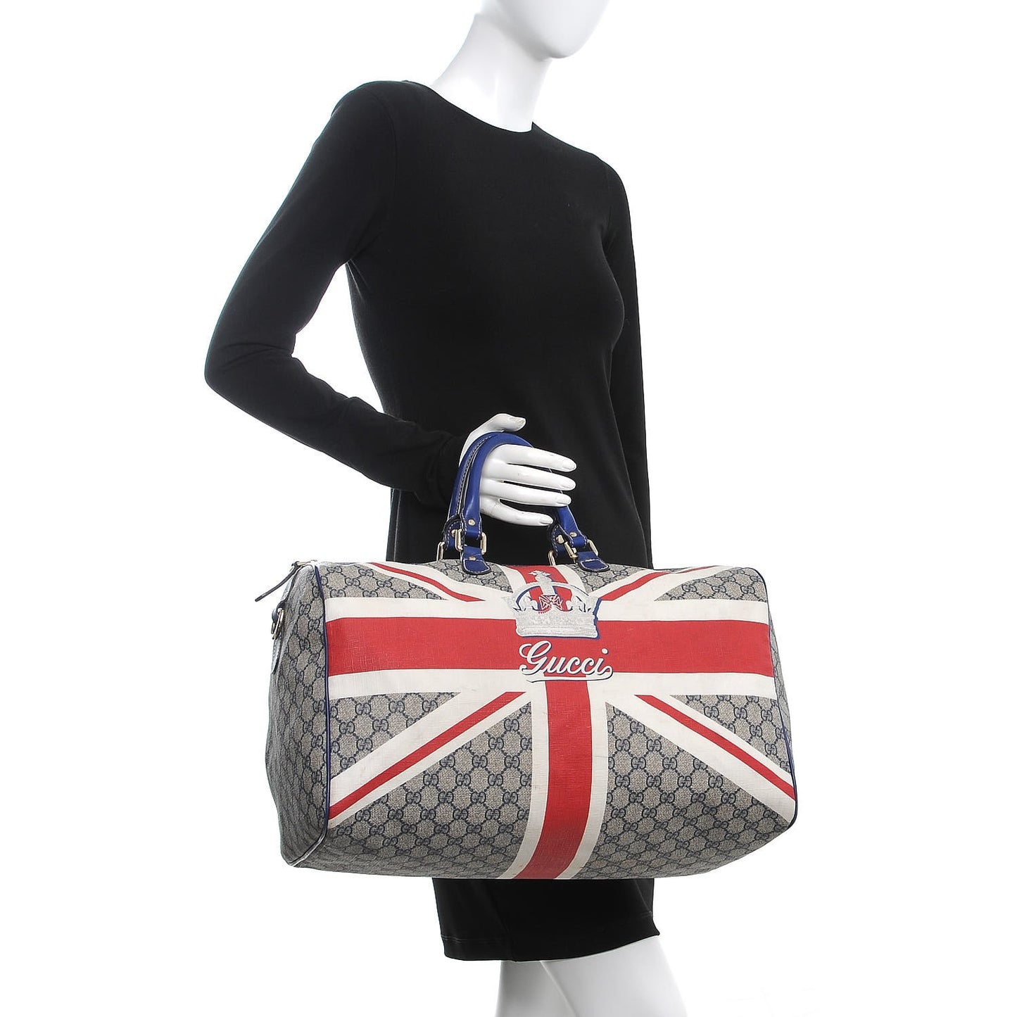 GG Plus Monogram Large Sloaney Union Jack British Flag Boston Duffle Tote Blue