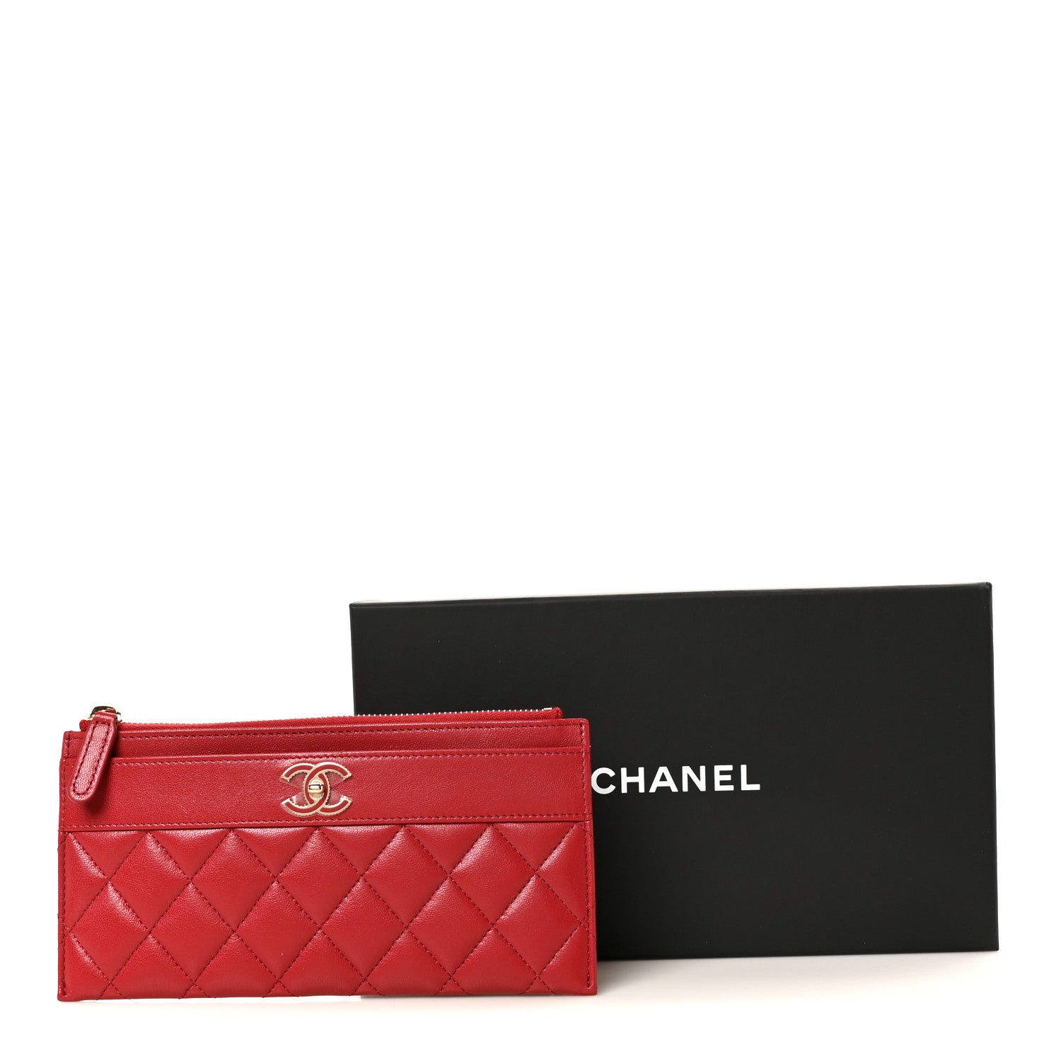 Chanel Sheepskin Quilted Mademoiselle Vintage Zip Pouch Red 9 of 9
