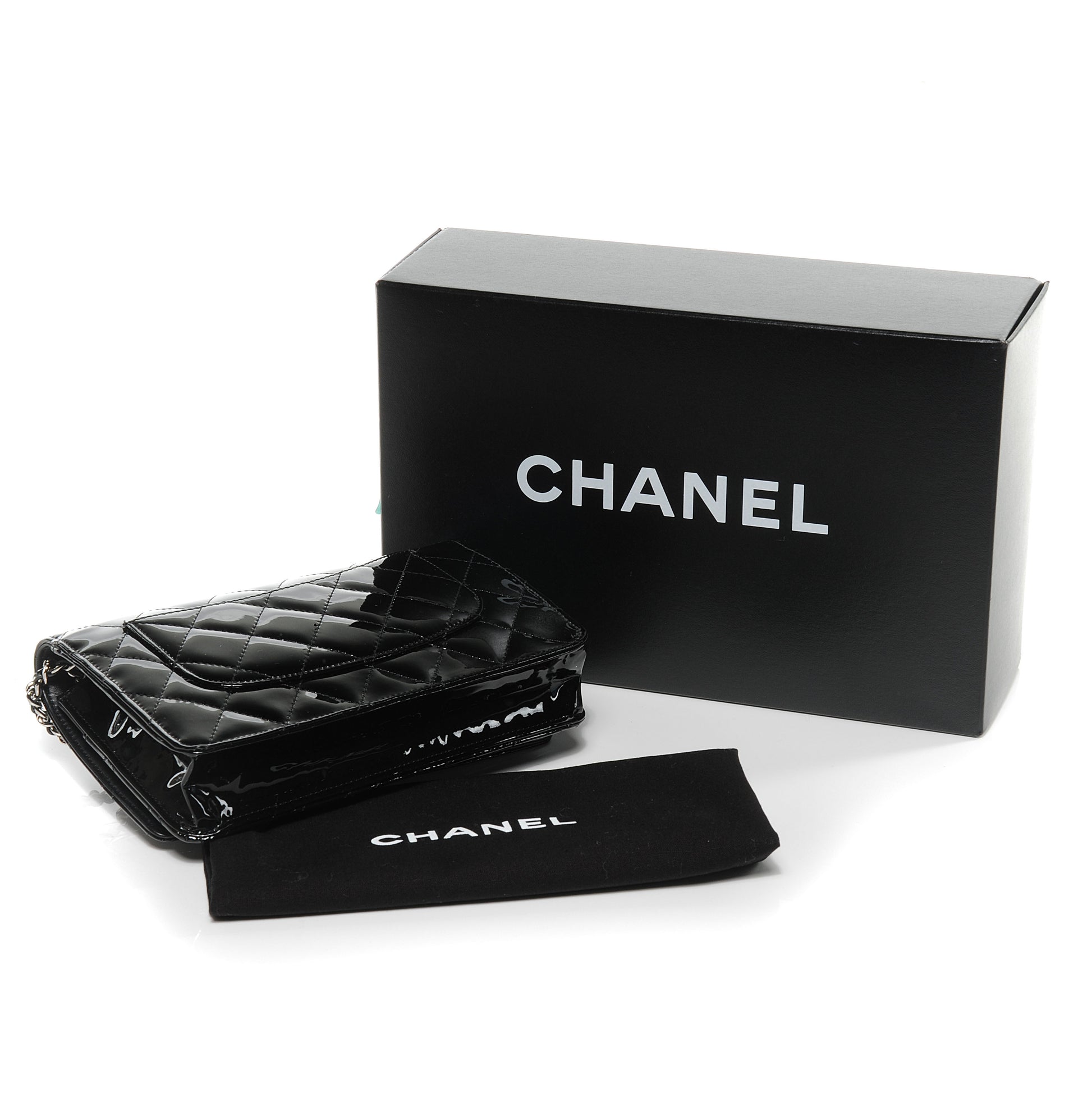 Chanel Patent Quilted Wallet On Chain WOC Black 4 of 8