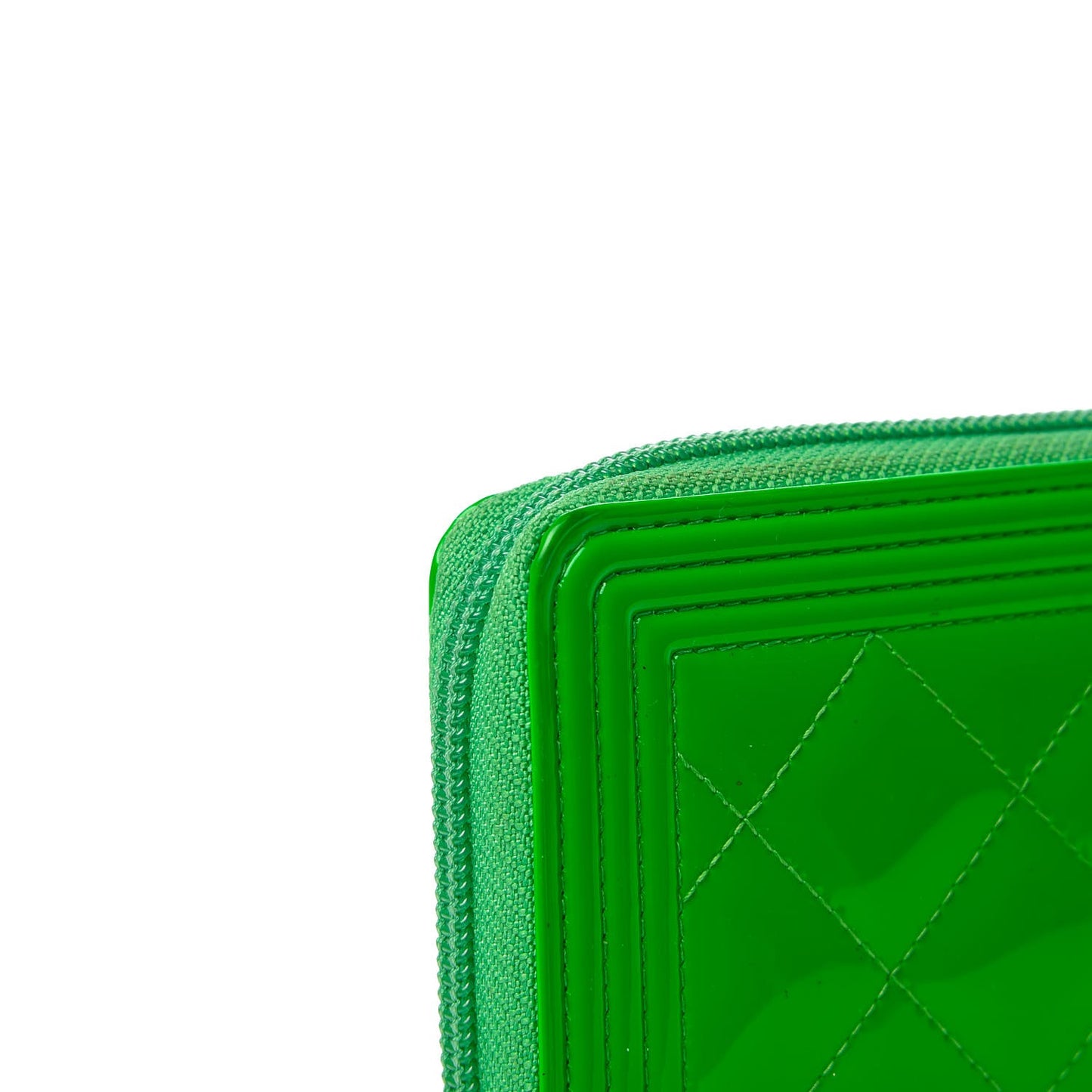 Patent Quilted Small Boy Zip Around Wallet Green