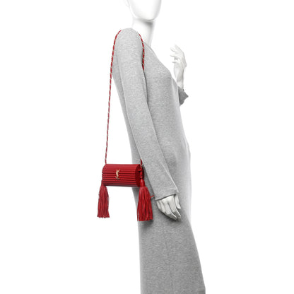 Saint Laurent Ribbed Plexiglass Lambskin Fringe Monogram Opium Box Bag Red 2 of 11