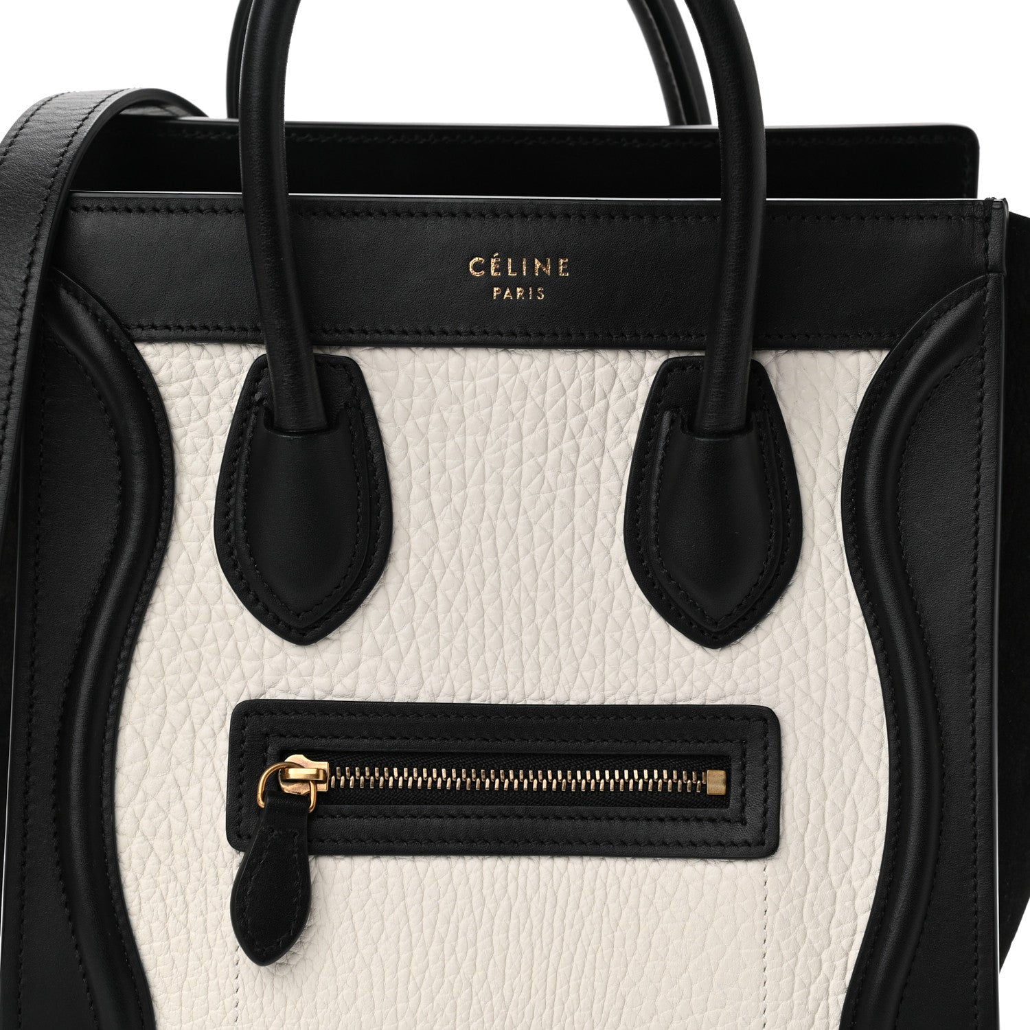 Celine Bullhide Calfskin Nubuck Bi-Color Nano Luggage Black White 8 of 13