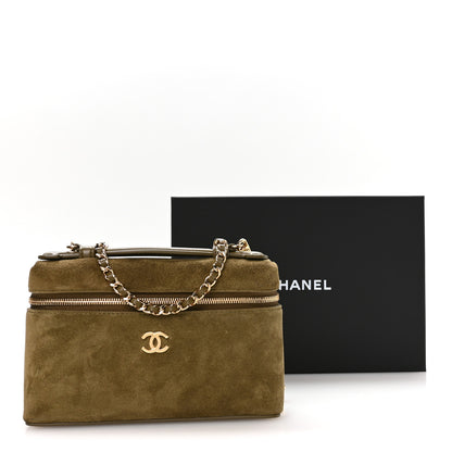 Chanel Suede Calfskin Top Handle Slim Vanity Case With Chain Dark Khaki 11 of 11