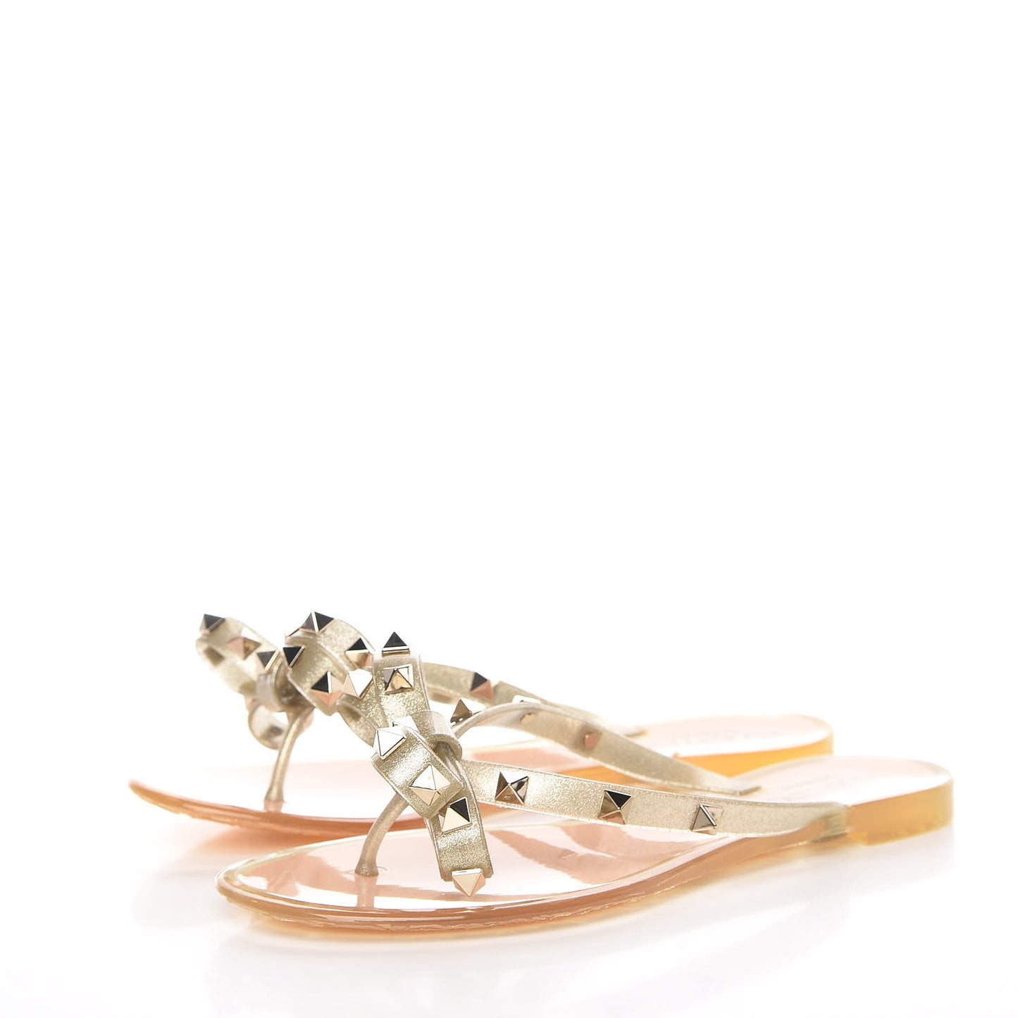 PVC Jelly Glitter Rockstud Bow Thong Sandals 35 Oro