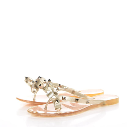 Valentino Garavani PVC Jelly Glitter Rockstud Bow Thong Sandals 35 Oro 3 of 8